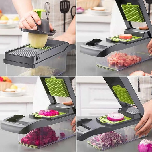 2. Vegetable Chopper 18 Pcs Set Manual Onion Chopper Food Slicer Dicer Grater Potato Cutter With Handle Multi-Function Kitchen Tool