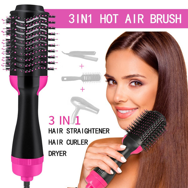 Hot Air Brush 3-in-1  – Professional One-Step Hair Dryer, Straightener, and Curler