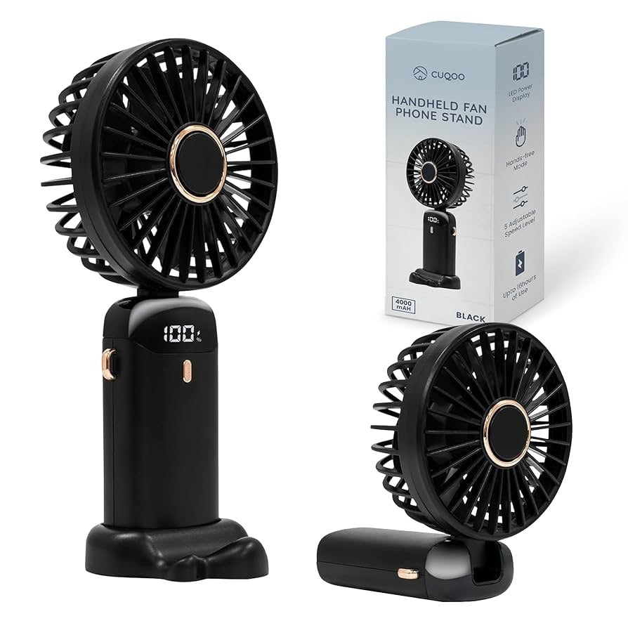4.Digital Display Portable Mini Fan – 5-in-1 Multipurpose USB-C Rechargeable Handheld Fan - With Cable (Random Color)