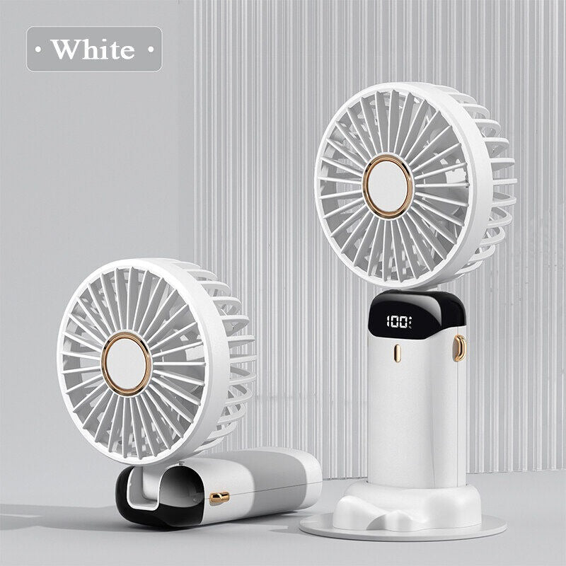 4.Digital Display Portable Mini Fan – 5-in-1 Multipurpose USB-C Rechargeable Handheld Fan - With Cable (Random Color)