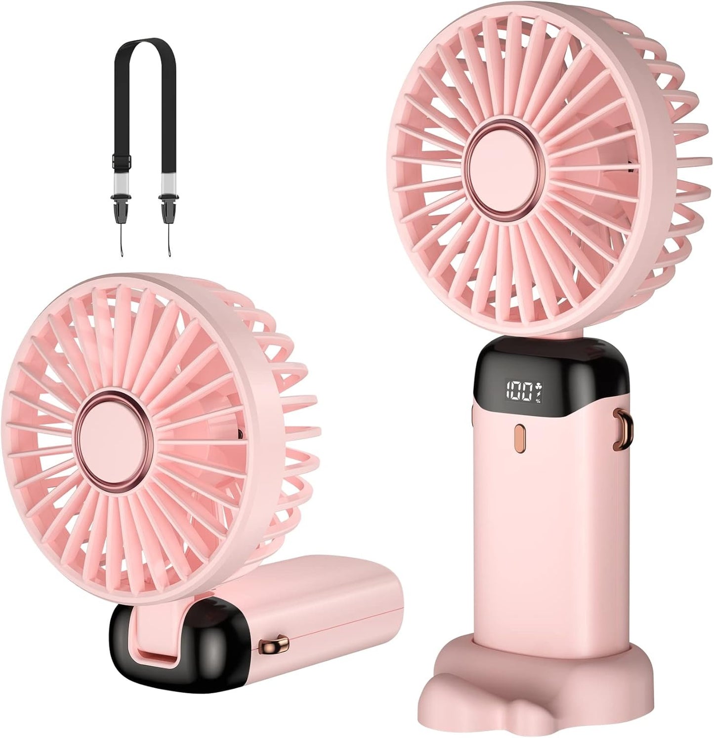 4.Digital Display Portable Mini Fan – 5-in-1 Multipurpose USB-C Rechargeable Handheld Fan - With Cable (Random Color)