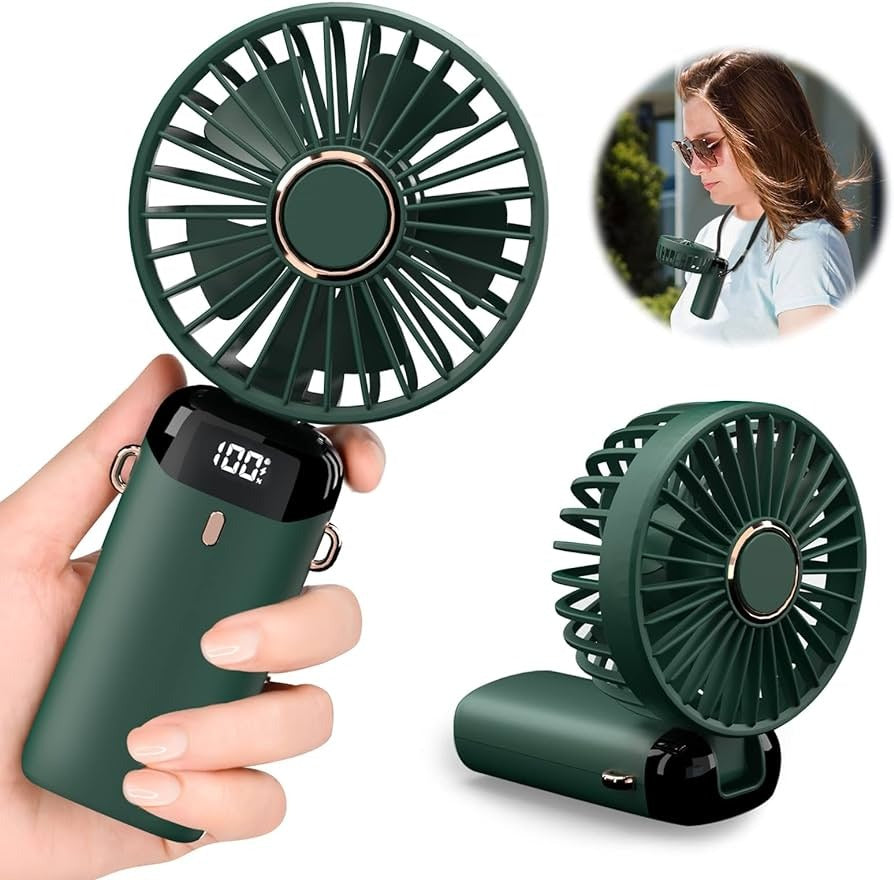 4.Digital Display Portable Mini Fan – 5-in-1 Multipurpose USB-C Rechargeable Handheld Fan - With Cable (Random Color)