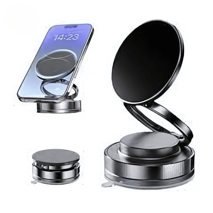 Folding Magnetic Phone  360° Holder with Vacuum Suction | Strong Dashboard & Windshield Car Mount | Adjustable Mobile & Desk Stand