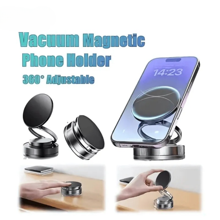 Folding Magnetic Phone  360° Holder with Vacuum Suction | Strong Dashboard & Windshield Car Mount | Adjustable Mobile & Desk Stand