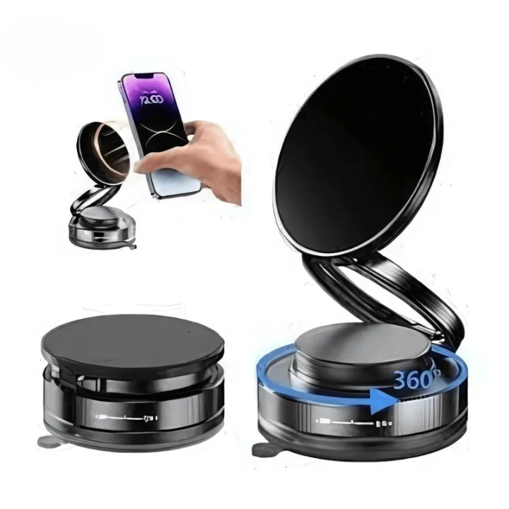 Folding Magnetic Phone  360° Holder with Vacuum Suction | Strong Dashboard & Windshield Car Mount | Adjustable Mobile & Desk Stand