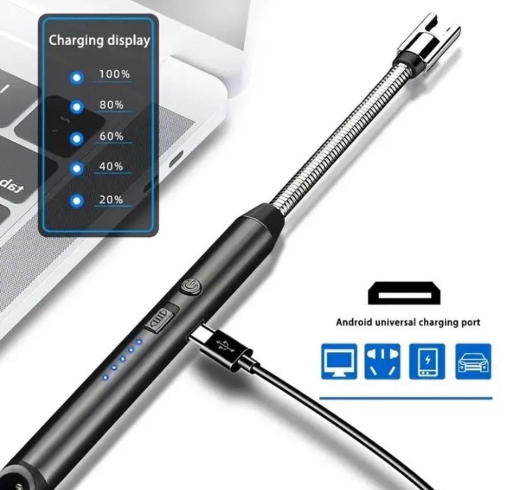 7.Rechargeable USB Electric Candle Lighter – Windproof Flameless Plasma Arc Lighter with 360° Flexible Long Neck