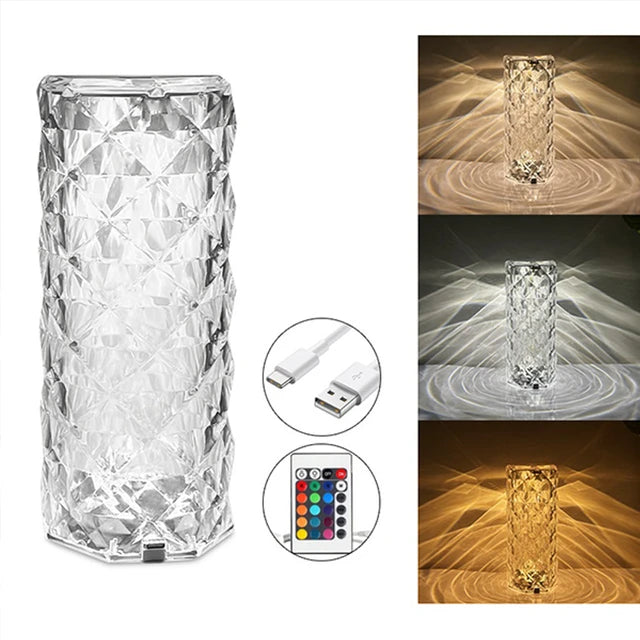 Crystal Diamond Touch Lamp 16-Color RGB – Rechargeable Touch Control LED Lamp with Remote
