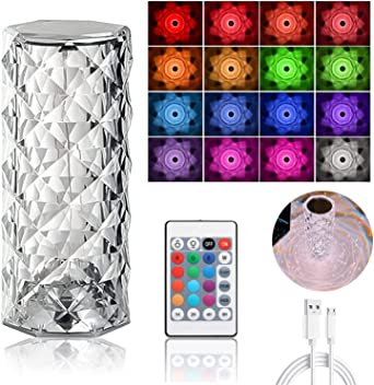 Crystal Diamond Touch Lamp 16-Color RGB – Rechargeable Touch Control LED Lamp with Remote
