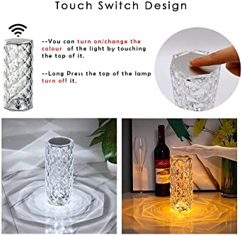 Crystal Diamond Touch Lamp 16-Color RGB – Rechargeable Touch Control LED Lamp with Remote
