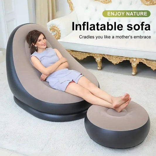 3. Luxury Inflatable Lounge Chair with Ottoman Modern Air Sofa Set for Living Room & Bedroom - With Air Compressor