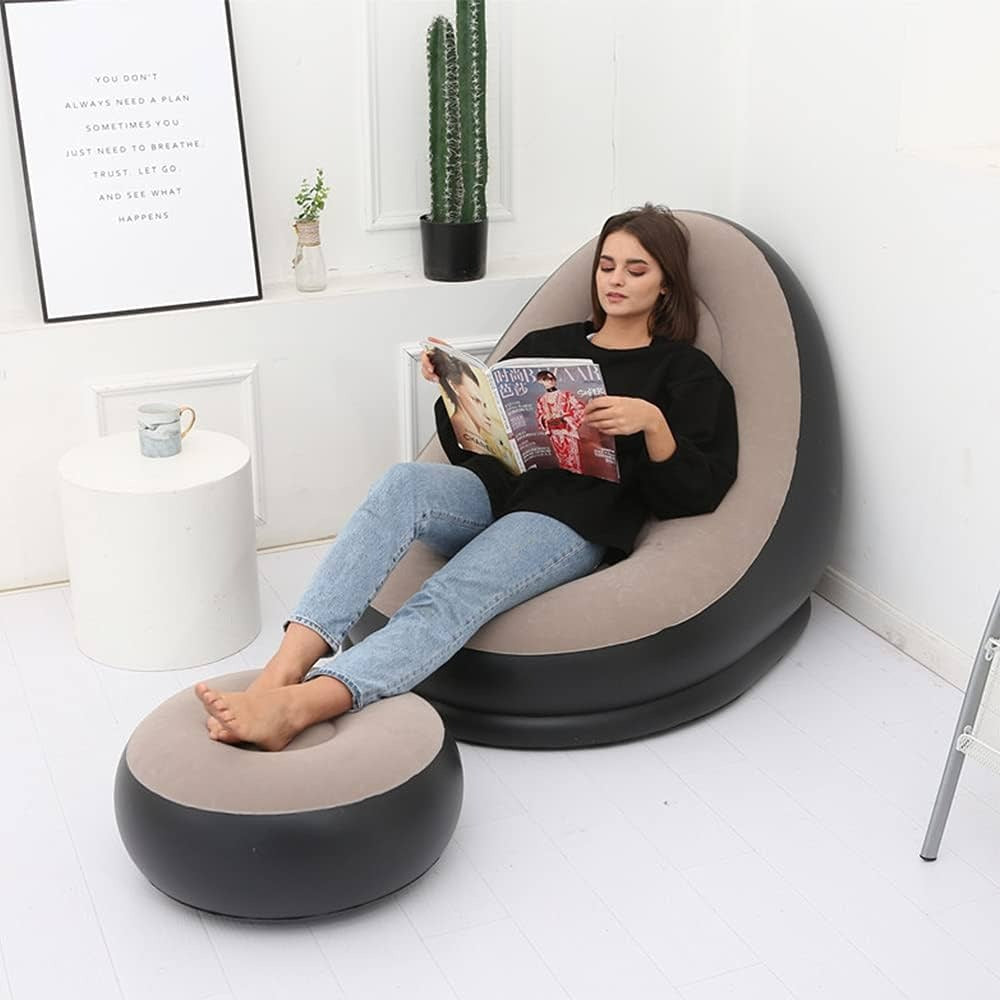 3. Luxury Inflatable Lounge Chair with Ottoman Modern Air Sofa Set for Living Room & Bedroom - With Air Compressor