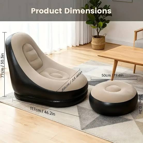 3. Luxury Inflatable Lounge Chair with Ottoman Modern Air Sofa Set for Living Room & Bedroom - With Air Compressor