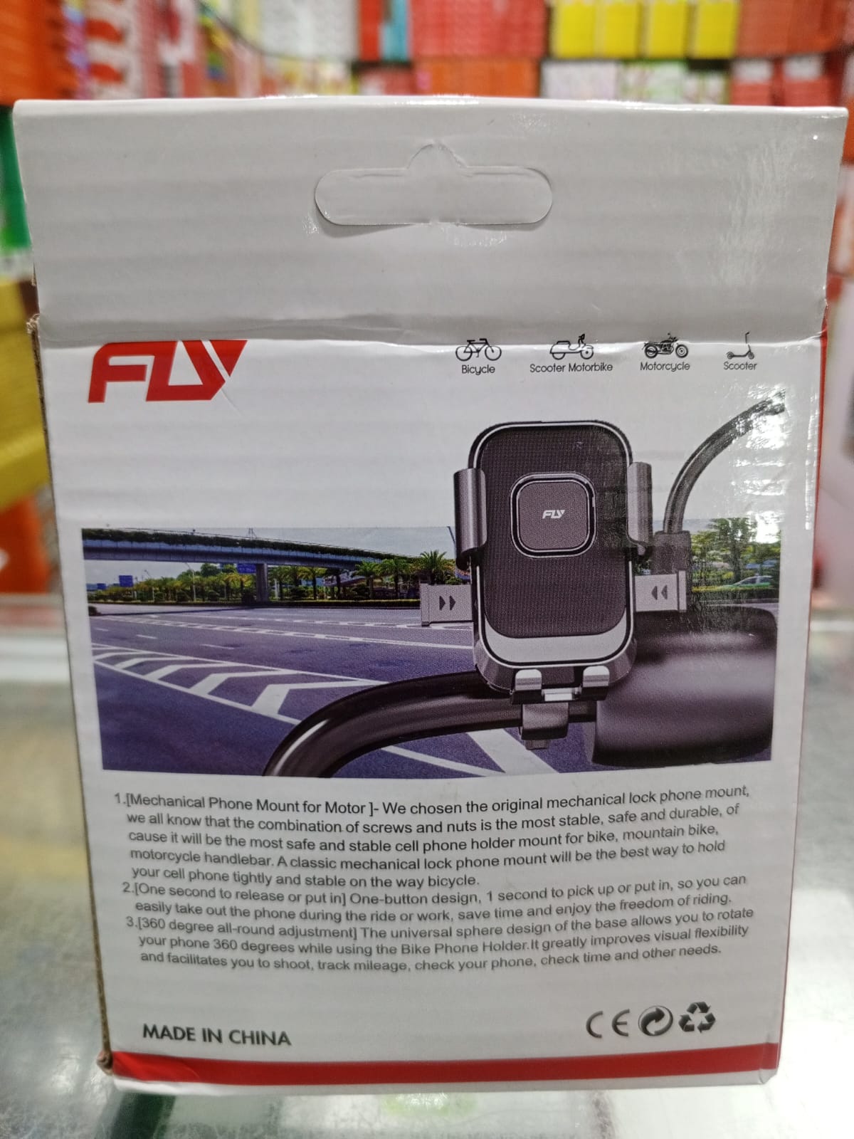 8.FLY Universal Mechanical Bike & Motorcycle Phone Mount – 360° Adjustable Handlebar Bracket for Bicycles, Scooters & E-Bikes