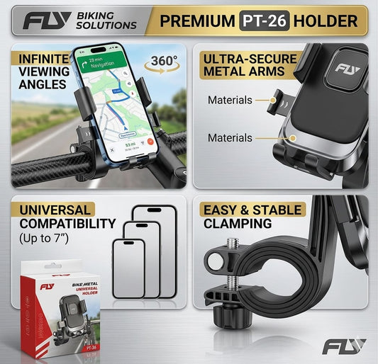 8.FLY Universal Mechanical Bike & Motorcycle Phone Mount – 360° Adjustable Handlebar Bracket for Bicycles, Scooters & E-Bikes