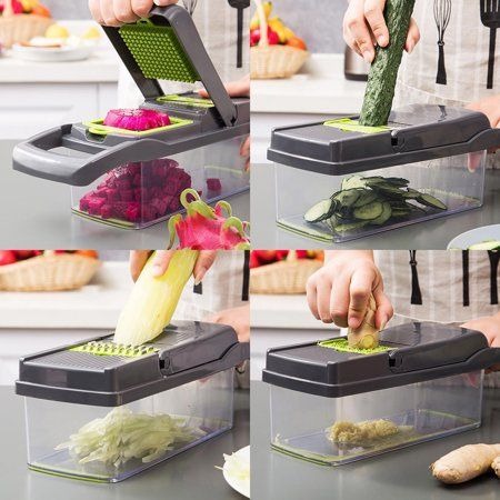 2. Vegetable Chopper 18 Pcs Set Manual Onion Chopper Food Slicer Dicer Grater Potato Cutter With Handle Multi-Function Kitchen Tool
