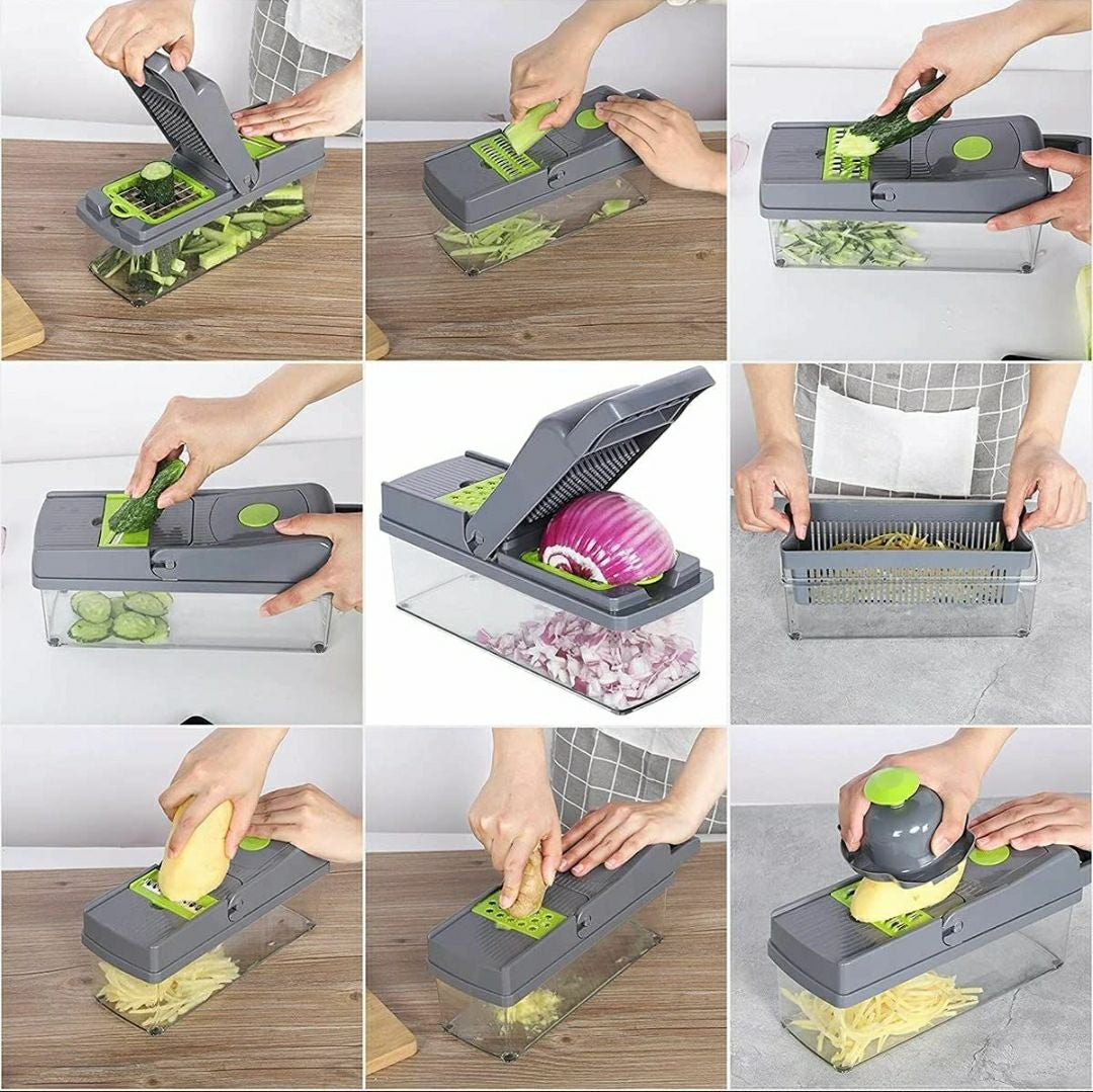 2. Vegetable Chopper 18 Pcs Set Manual Onion Chopper Food Slicer Dicer Grater Potato Cutter With Handle Multi-Function Kitchen Tool