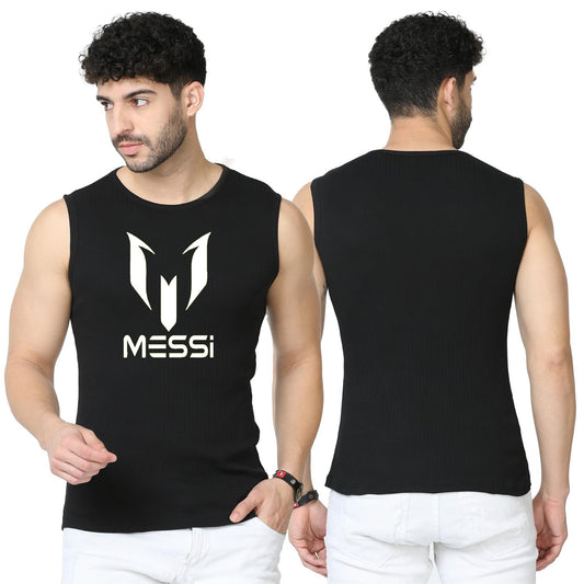 2.Messi Logo Sando Tank Top for Men Workout [Black] | Tank top gym sando for MEN - M