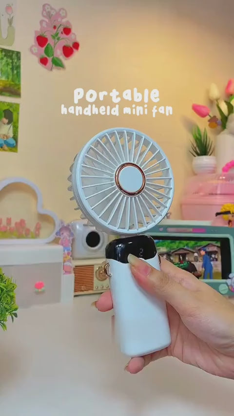 4.Digital Display Portable Mini Fan – 5-in-1 Multipurpose USB-C Rechargeable Handheld Fan - With Cable (Random Color)